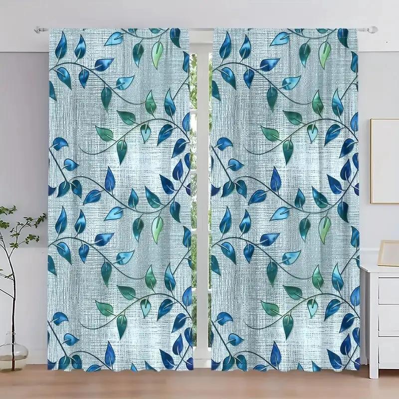 2 pieces - Colorful leaf-patterned printed curtains window decorations home decorations room decorations