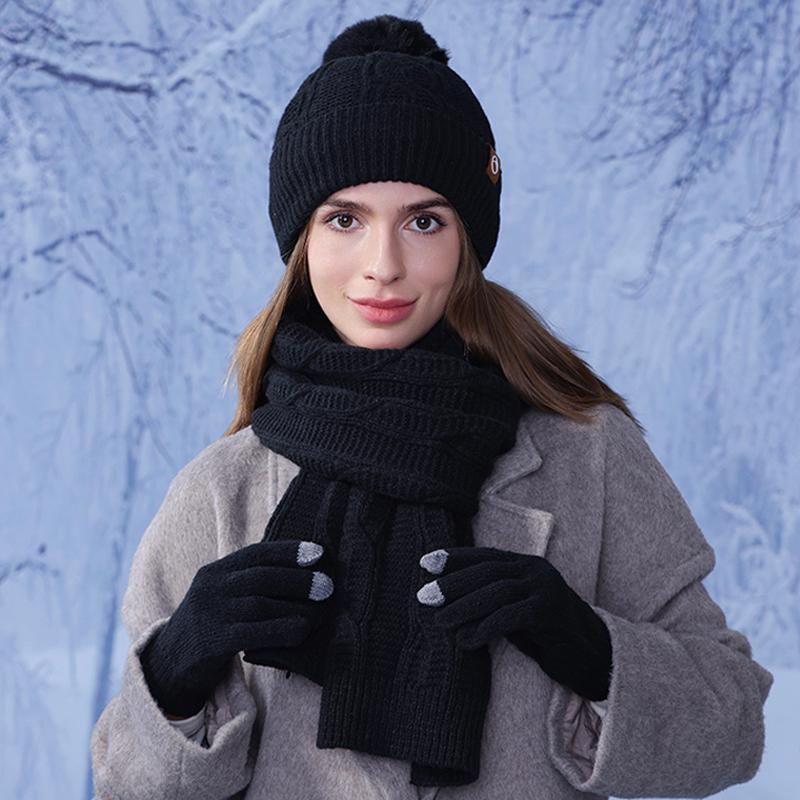 Winter Velvet Warm Hat Scarf Suit Women's Knitted Hat Coldproof Earmuffs Head Wool Hat
