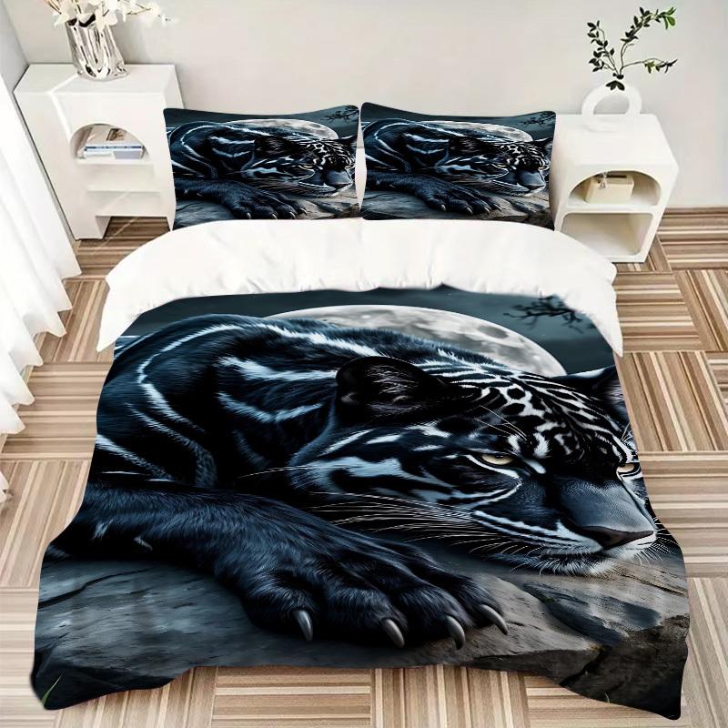 3pcs Black Panther Print Duvet Cover Set -Includes 1 Duvet Cover and 2 Pillowcases, No Quilt Core, All-Season Home Decor yy251111151