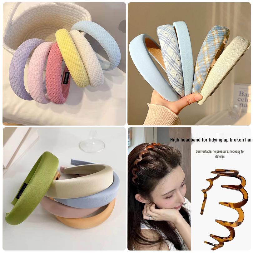 Повязка на голову вафельная конфетного цвета: Высокая тулья, Улучшенная губка для умывания лица, Широкий обруч для волос для ранней весны.