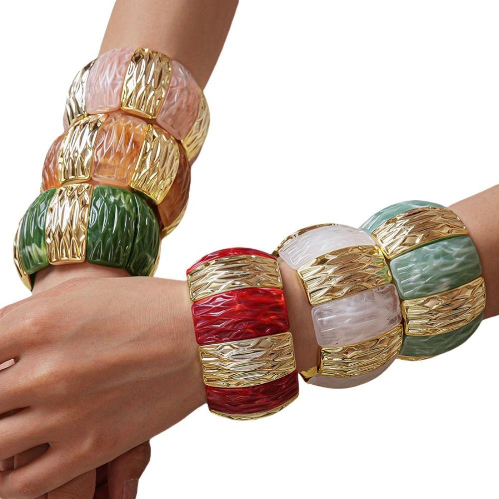 Bohemian Acrylic Bangle Smudging Retro Hand Ring Creative Irregular Wide Bracelet Decoration