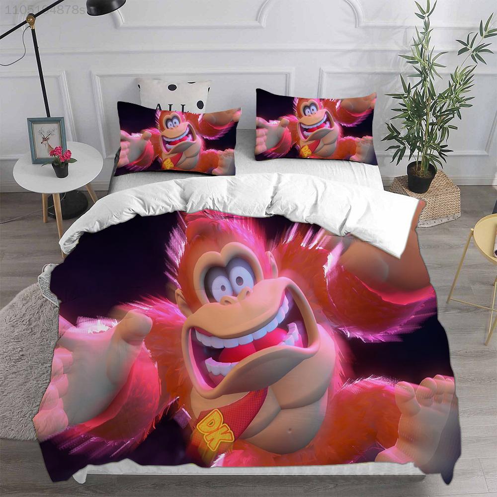 D-Donkey K-Kong B-Bananza Bedding Sets Single/Twin/Double Size Duvet Cover Set 2/3 Pieces Sets Gifts for Gamer Kids Adult Size