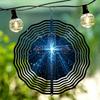 Starry Sky Blue Light Cross Pattern Wind Rotating Chime Metal Hanging Ornament for Yard Balcony Window Outdoor Decor Gift
