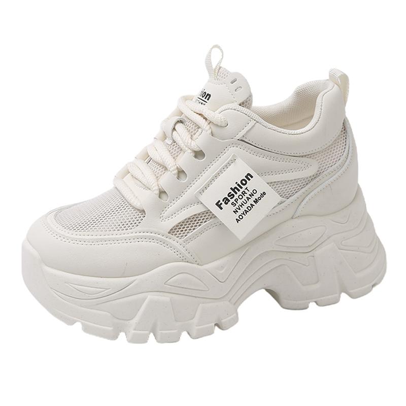 Модные белые дышащие массивные кроссовки женские 2025 весна толстая платформа повседневные кроссовки женские нескользящие на шнуровке спортивная обувь женская