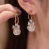 1 Pair Women's Sparkling Crystal Pendant Earrings Bow Shaped Design Gold Natural Zircon Pendant Elegant Fashionable Earrings