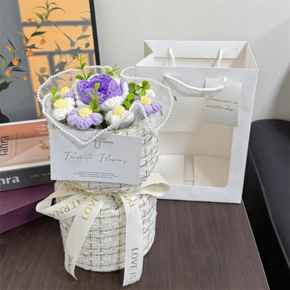 with Light Puff Flower Bouquet Gift Knitted Flower Bouquet Sunflower Bouquet Valentine's Day