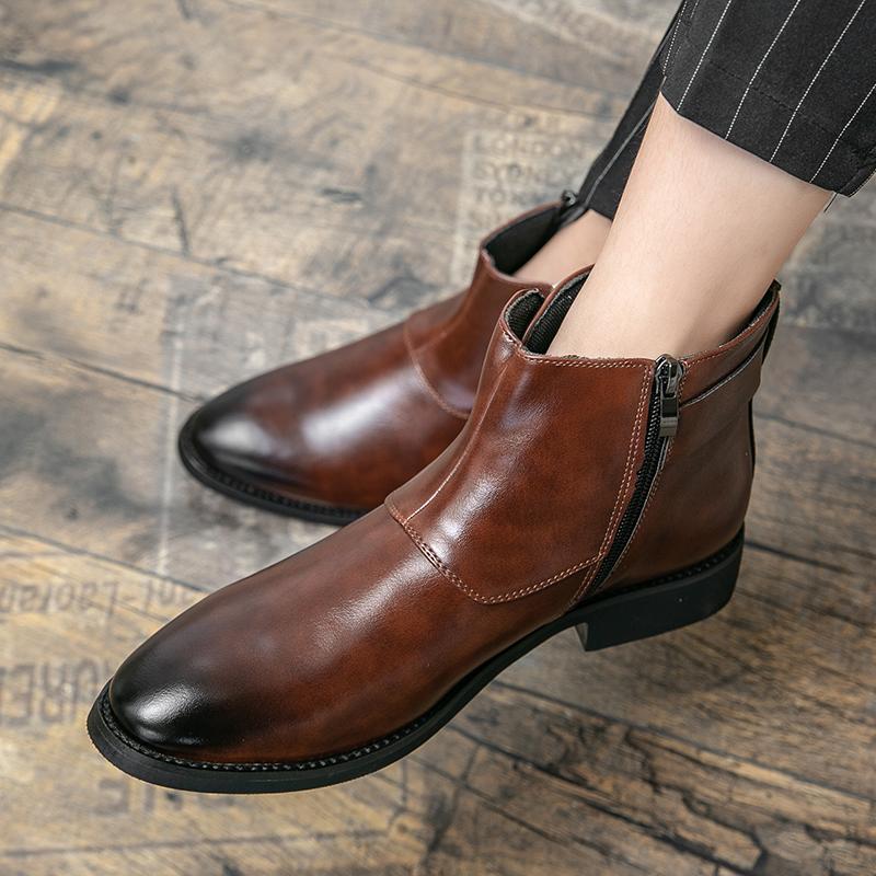 Leather Men's Shoes New Arrival Mens Chelsea Fashion Boots All-match Men Pointed Toe Leather Shoes Outdoor Male Motorcycle Boots