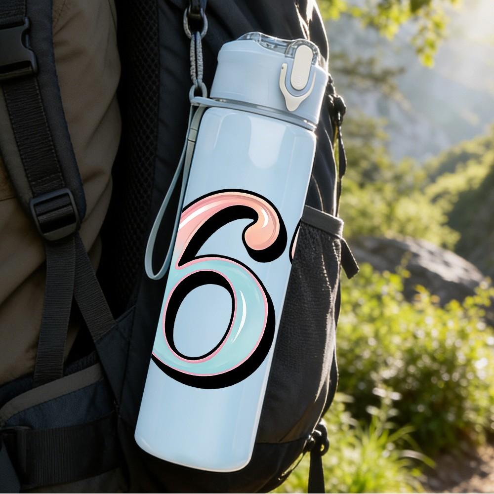 1PC Shiny Glitter Number 67 Pattern 750ml Color Plastic Sports Water Bottle Leakproof Flip Straw Lid Suitable for Sports Office Home Use