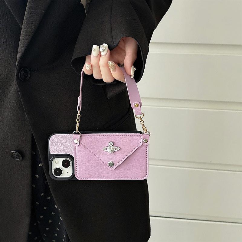 For Apple 16promax Rhinestone Button Wallet Mobile Phone Case for IPhone15 Portable Card Bag Planet Female New Model
