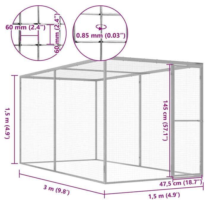 Cat Cage - vidaXL - 3x1.5x1.5 M - Galvanized Steel - Outdoor - Easy Assembly