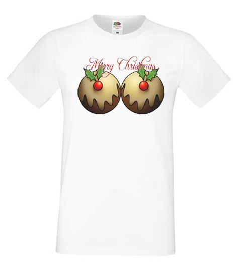 Adults Christmas Pudding Boobs Funny Festive Xmas Unisex White TShirt