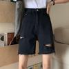 Корейские рваные джинсовые шорты с высокой талией для женщин — модные, облегающие и свободные