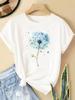 (Asian Size) Watercolor Plant Trend Women Casual Short Sleeve T Tee Top Clothing Shirt Fashion Printed Lady Female Graphic T-shirts