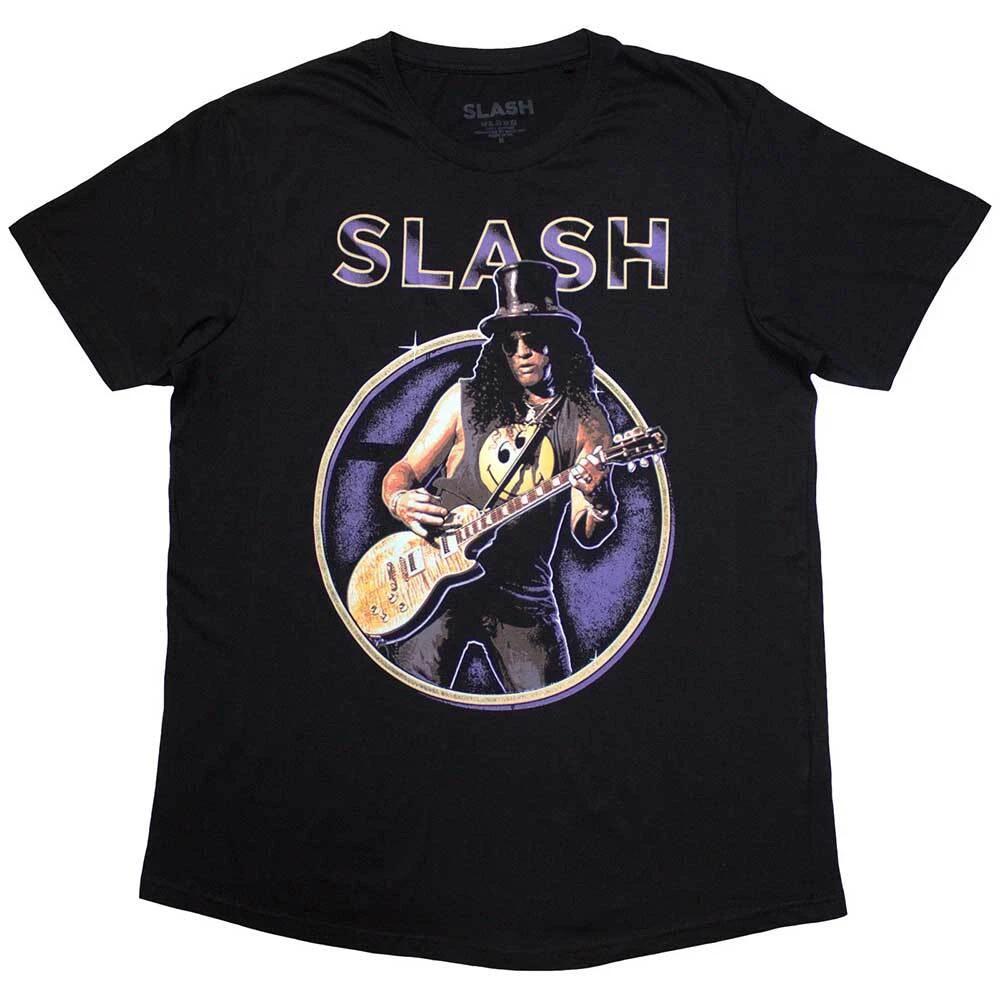 Футболка с фиолетовым кругом и надписью Slash Черная Новая