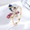 Luxury Gold Color White Blue Rose Red Cubic Zirconia Butterfly Rings for Women Girls Insect Jewelry Gift