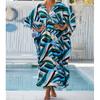Women's Boho Cover Up, Plus Size Contrast Loose Fit Vacay Beach Kaftan Dress