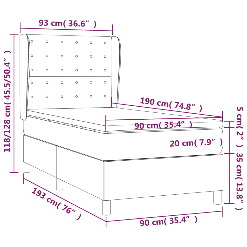 Box Spring Bed with Mattress Black 90 x 190 cm Velvet