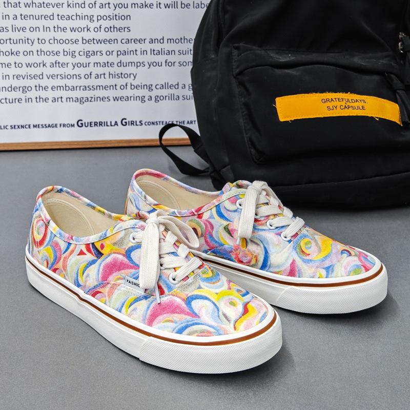 Douchuan Retro Canvas Checkerboard Low-Top Sneakers for Women and Couples