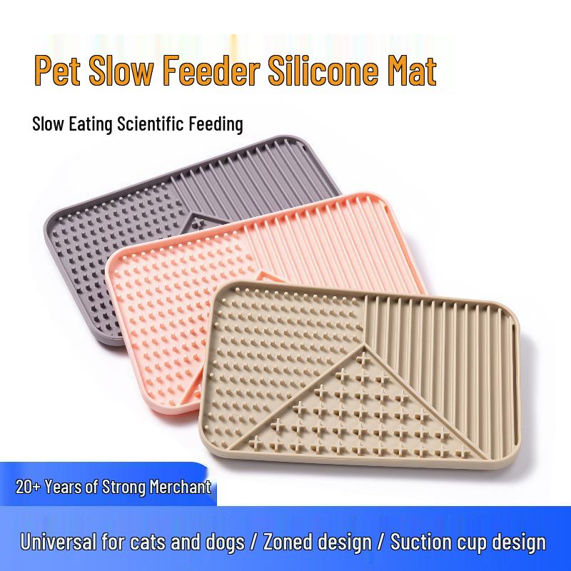 Silicone Pet Slow Feeder Mat: Anti-Choking, Suction Cup, Sniffing & Licking Food Bowl for Cats & Dogs.