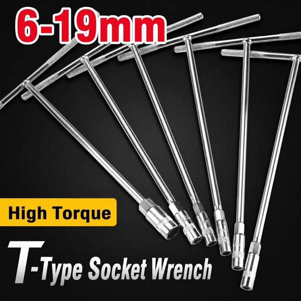 Hex Socket Drive T-Socket Wrench 6-19mm Hand Tool Durable Hex Socket Home Maintenance