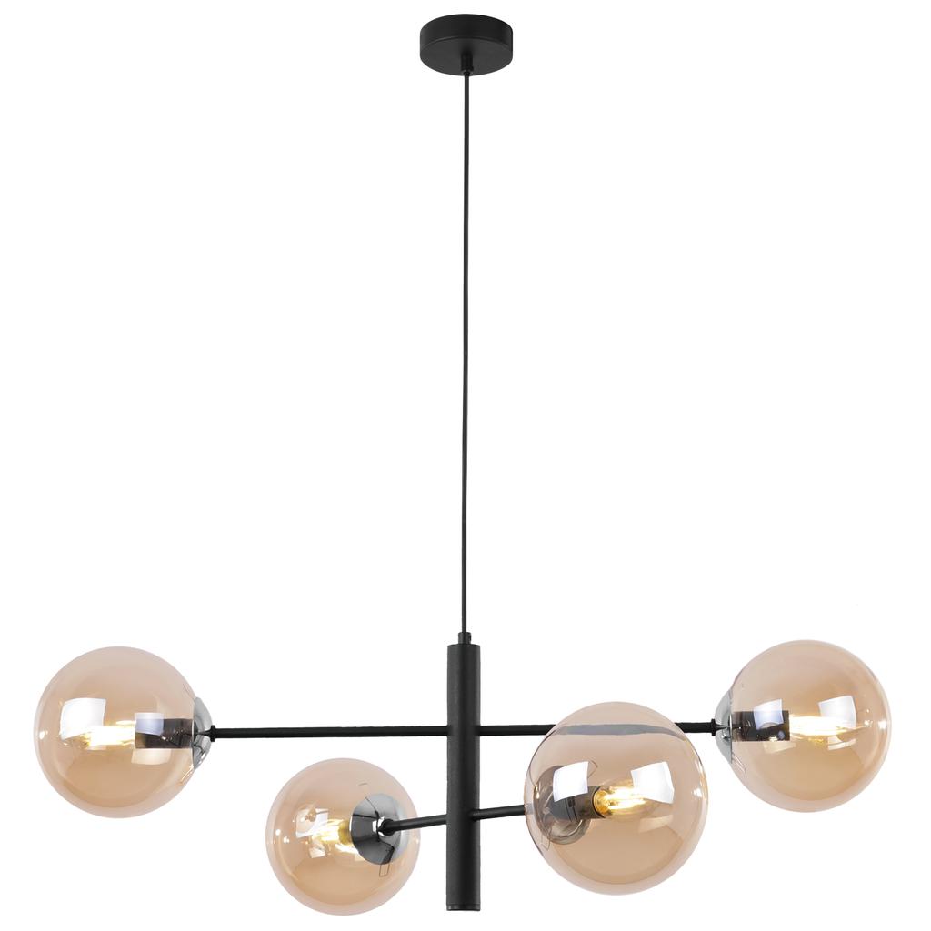 Vicenza Black-Chrome Hanging Lamp 4-Flat Honey Lampshade E14