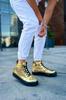 Men's Fashion Faux Leather Flat Heeled Boots Bootie Majesty St Boots Gold Shoes