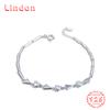 Lindon Women Zircon 925 Sterling Silver Jewelry Geometric Bead Chain Link Bracelet Fashion Fine Wedding Gift for Girlfriend