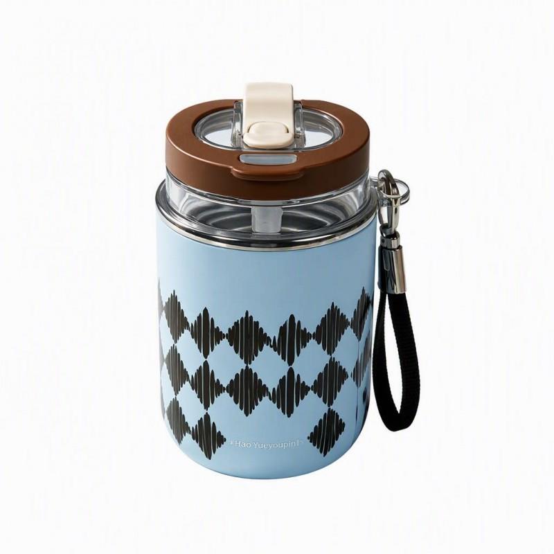 Stainless Steel Insulated Travel Mug Women 250ml Double Wall Vacuum Flask With Strap Straw Modern Minimalist Office Home