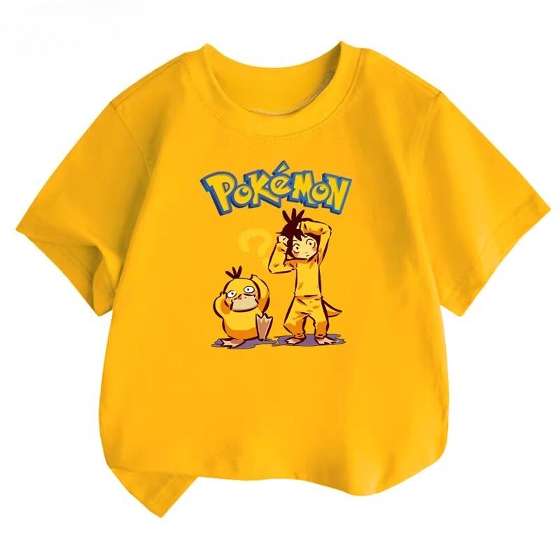 Potdemiel 100 Cotton Childrens Summer TShirt with Pikachu and Psyduck Print Unisex Size Comfortable and Breathable