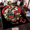 Samurai Mask with Snake and Floral Art Design Non-slip Rug Suitable for Living Room and Bedroom Sofas.