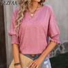 Женские модные повседневные летние весенние однотонные блузки и рубашки с рукавами 1/2 и v-образным вырезом с принтом