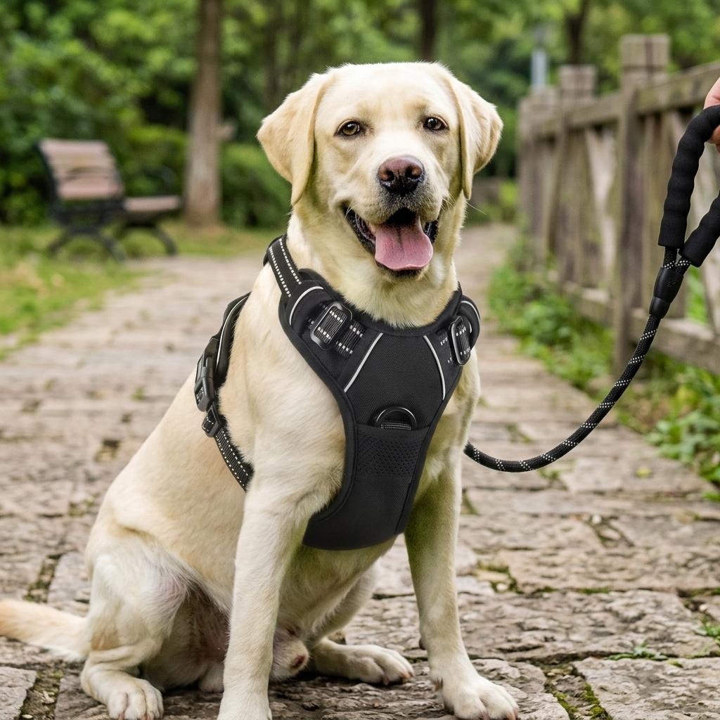 Dog Anti-Pull Harness Reflective Vest Style Leash for Large Dogs with Adjustable Straps and High-Visibility