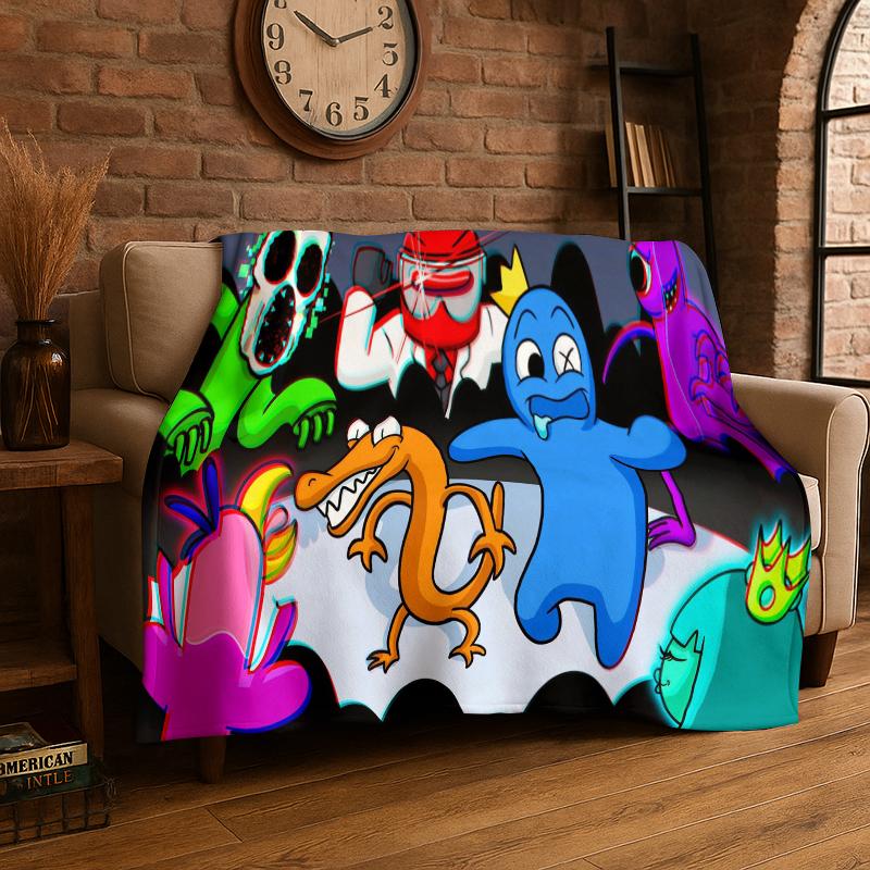 Игровое одеяло R-Rainbow Friends Мультяшное Фланелевое Мягкое Теплое Плед для Спальни Гостиной Кровати Путешествий Кемпинга Пикника Ребенок
