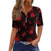 Women's Casual Halloween Printed V-Neck Short Sleeve Button Front T-Shirt