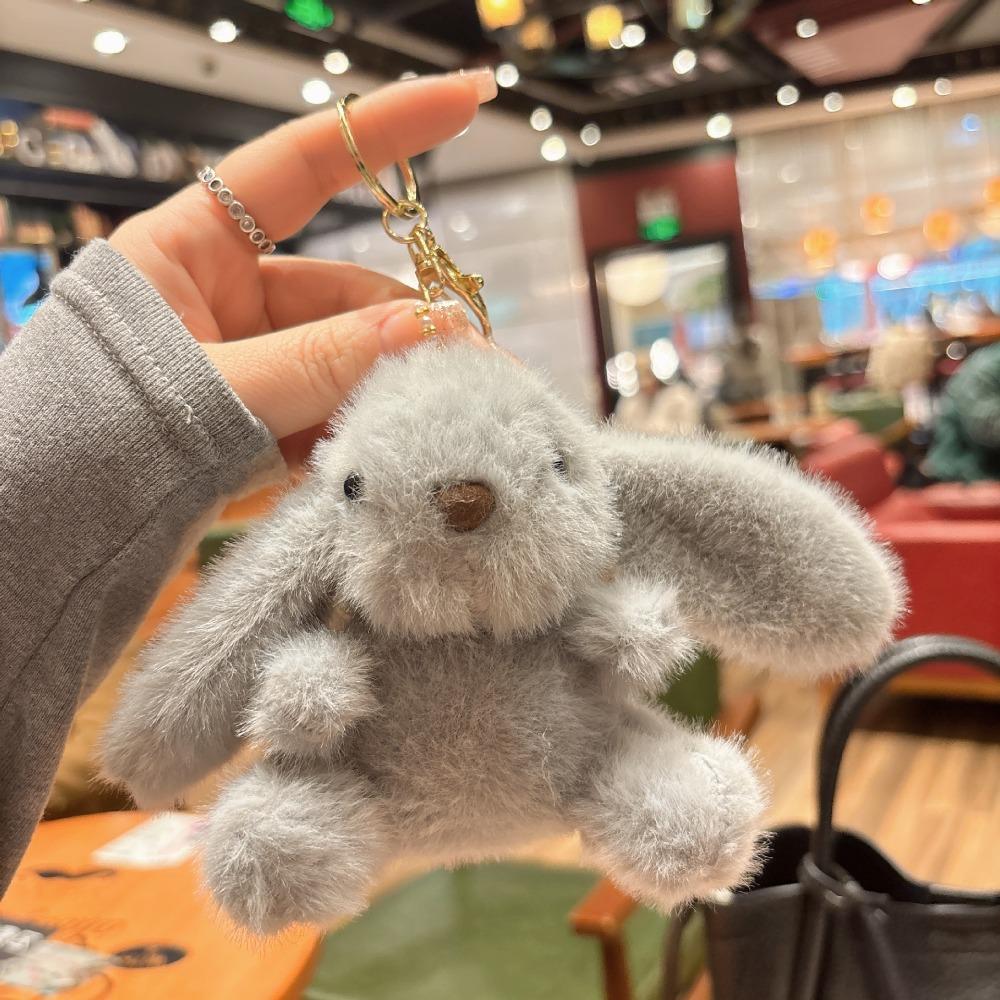 Fluffy Soft Rabbit Plush Pendant Metal Ring Rabbit Plush Key Ring Rabbit Fur Keychains Women Girls