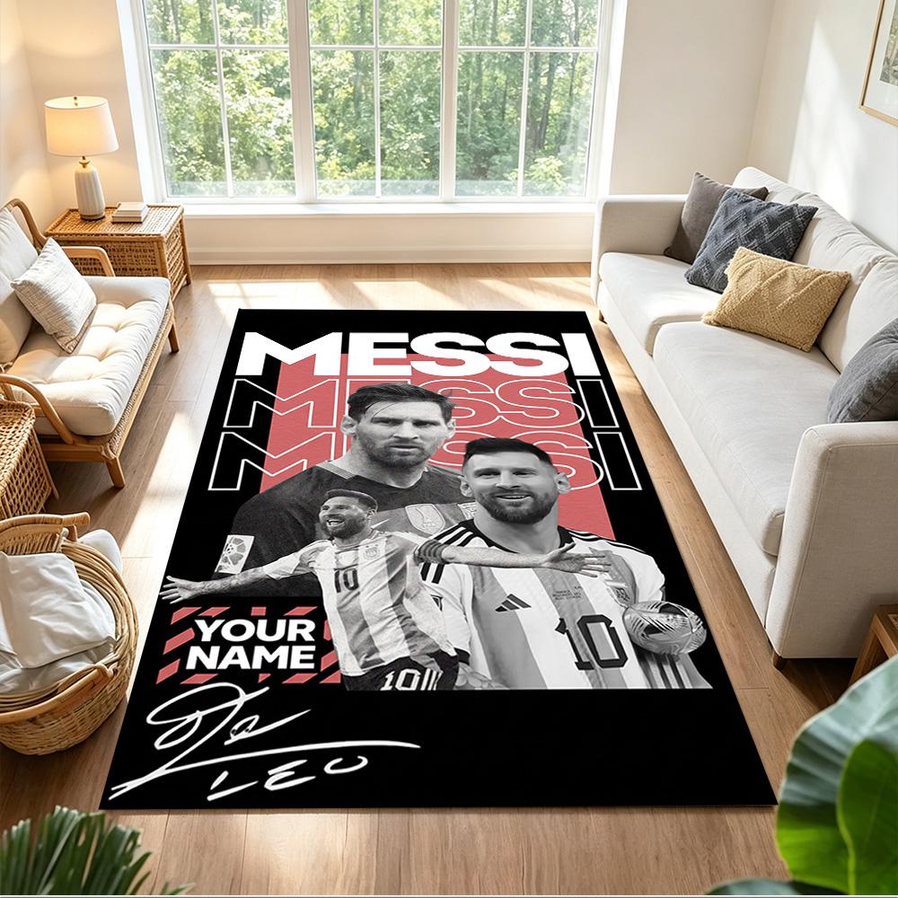 Football Messi Personalized Name Area Rug Design for Outdoor Entryway Playrooms Dining Room Antislip Carpet Decorate Offices