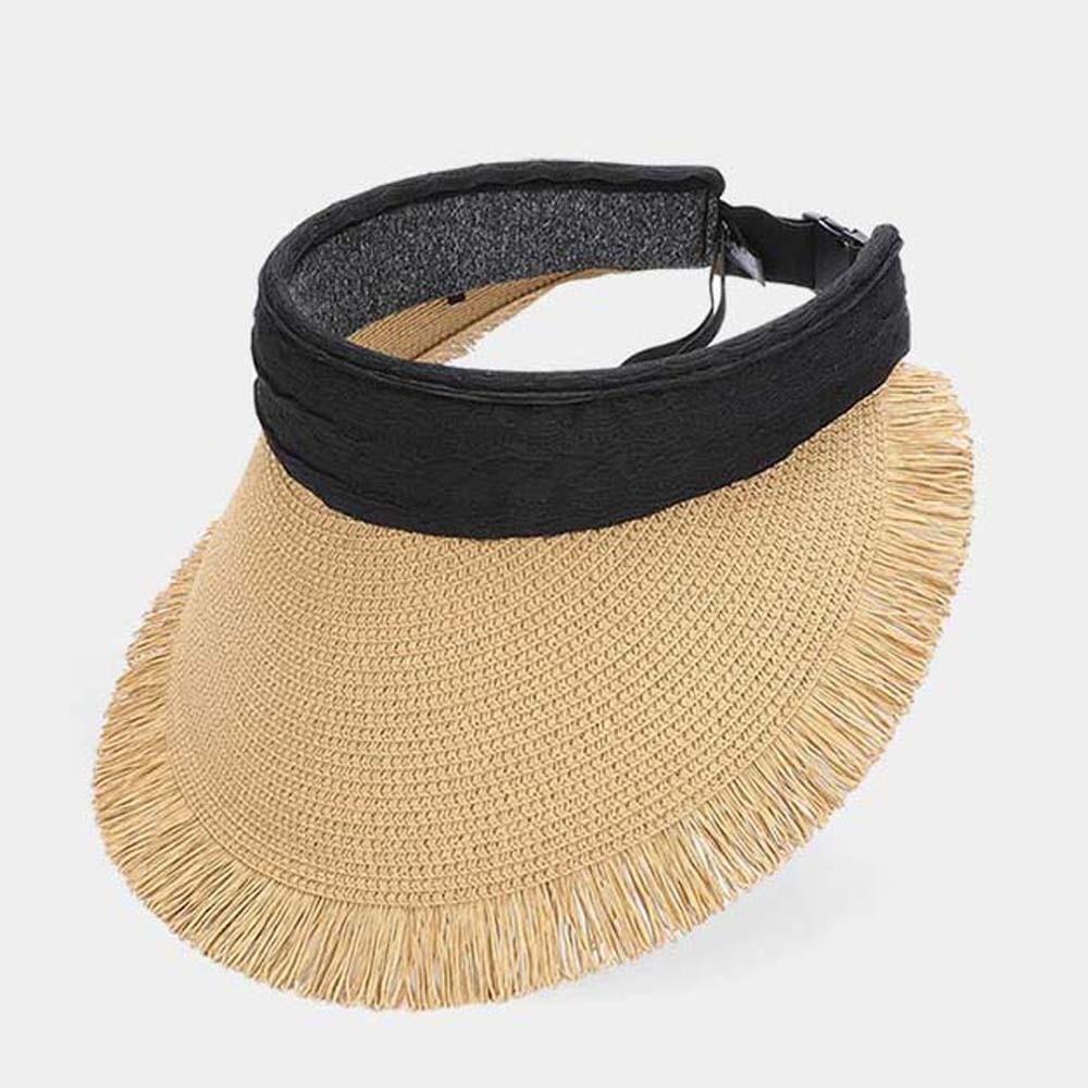 Solid Color Straw Visor Cap Portable Folding Sunshade Hat Sunscreen Empty Top Hat Women