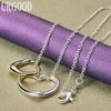 925 Sterling Silver Double Heart Pendant Necklace Wedding Fashion Jewelry