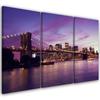Three Piece Picture Canvas Print New York Brooklyn Bridge Purple