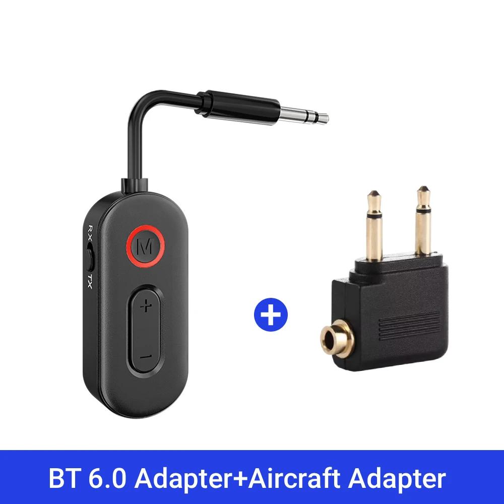 Bluetooth 6.0 Аудио Приемник Передатчик 2 в 1 Автомобильный Аудио Адаптер 3.5мм AUX HiFi Стерео Музыка Авиационный Беспроводной Аудио Адаптер с HD Микрофоном для Автомобиля ПК