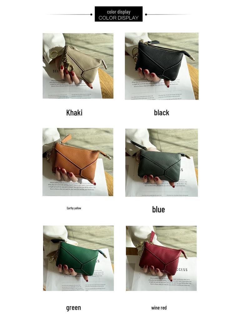 Cowhide Women's Zipper Coin Pouch - Multifunctional Small Purse & Key Holder