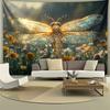 1pc Golden Dragonfly Tapestry Wall Hanging  Elegant Blue  Golden Dragonfly with Floral Print Horizontal Hanging Decor for Liv