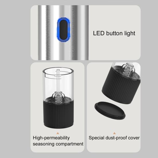 Электрический набор для измельчения соли и перца со светодиодной подсветкой, регулируемой степенью помола, измельчитель соли, перезаряжаемый измельчитель перца для барбекю, кемпинга
