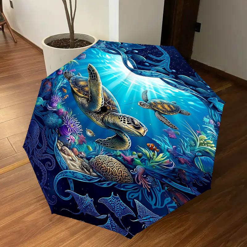 1PC Sea Turtles Ocean Visuals Umbrella-8-Rib Reinforced Portable Folding Travel Suitable for All Seasons Outdoor Daily Use Is an Ideal Choice -K0361