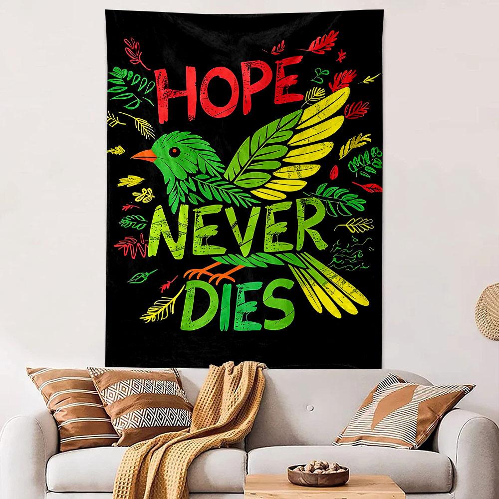 Hope Never Dies Colorful Bird Design Patterned tapestry home decor, suitable for bedroom and living room, gift