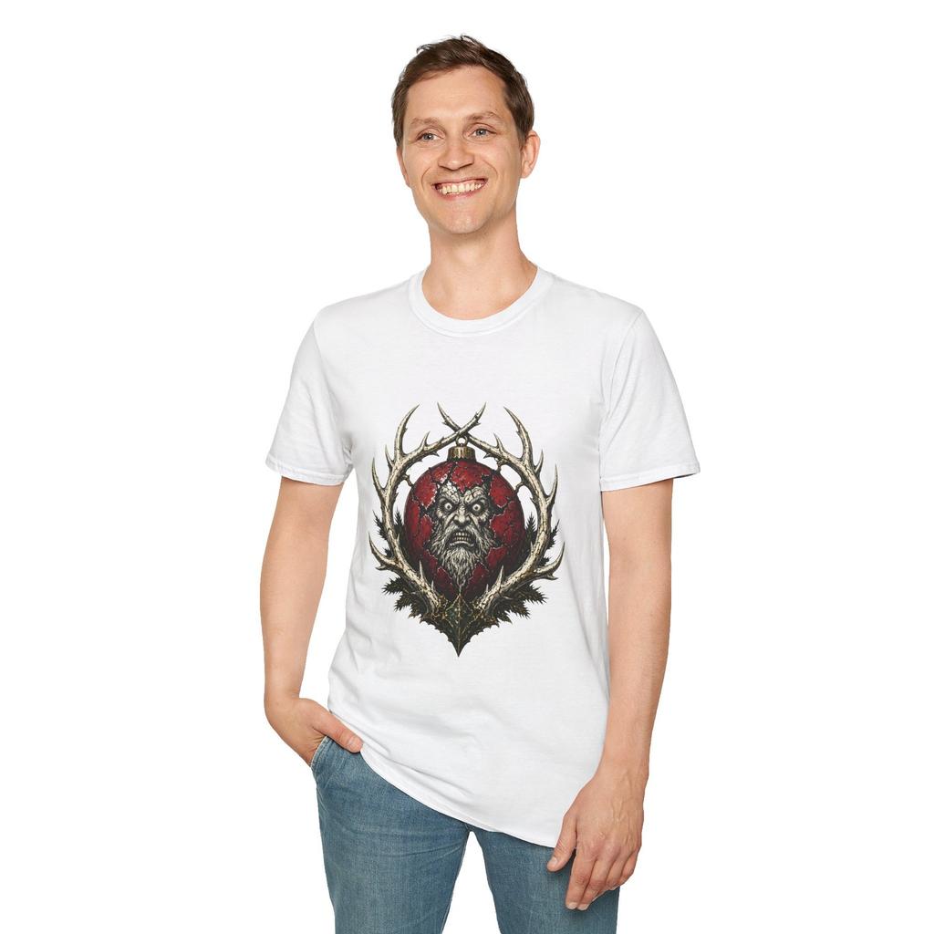 Cursed Santa Reindeer Antlers Ornament Christmas Unisex Softstyle T-Shirt