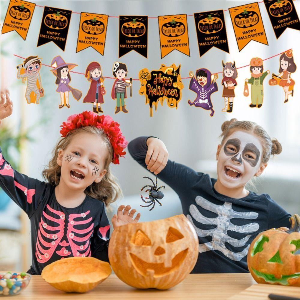 Hanging Happy Halloween Paper Banner Paper Pumpkin Letter Flag  Haunted House