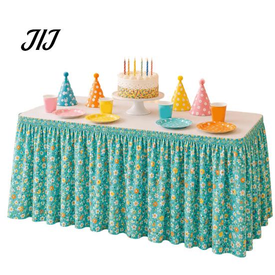 Easy Install Table Skirt with Elastic Floral Fruit Skirt, 6Ft x 29.5in Pleated Home Dining Decor Teacher Desk for Classroom, Office Decor, Party