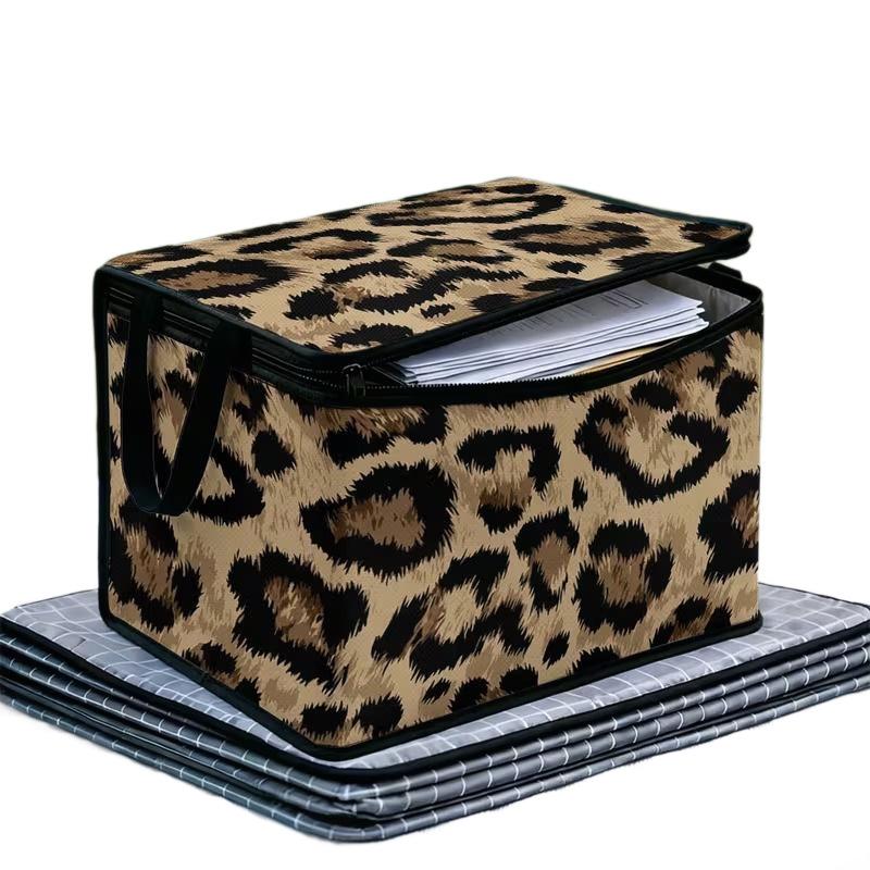 Leopard Print Foldable Storage Bin, Large Capacity Non-woven Storage Box with Dual Carry Handles