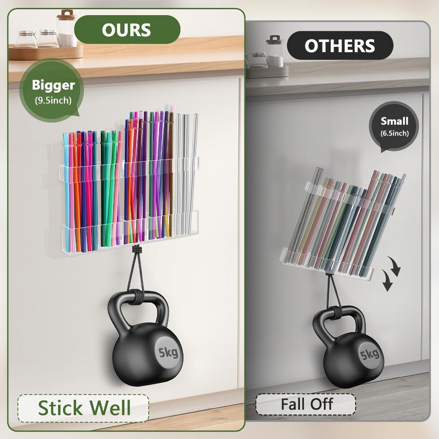 [2pcs-Large Acrylic Straw Holder] Transparent Acrylic Straw Storage Box | Reusable, Ultra-Adhesive Cabinet Door Installation